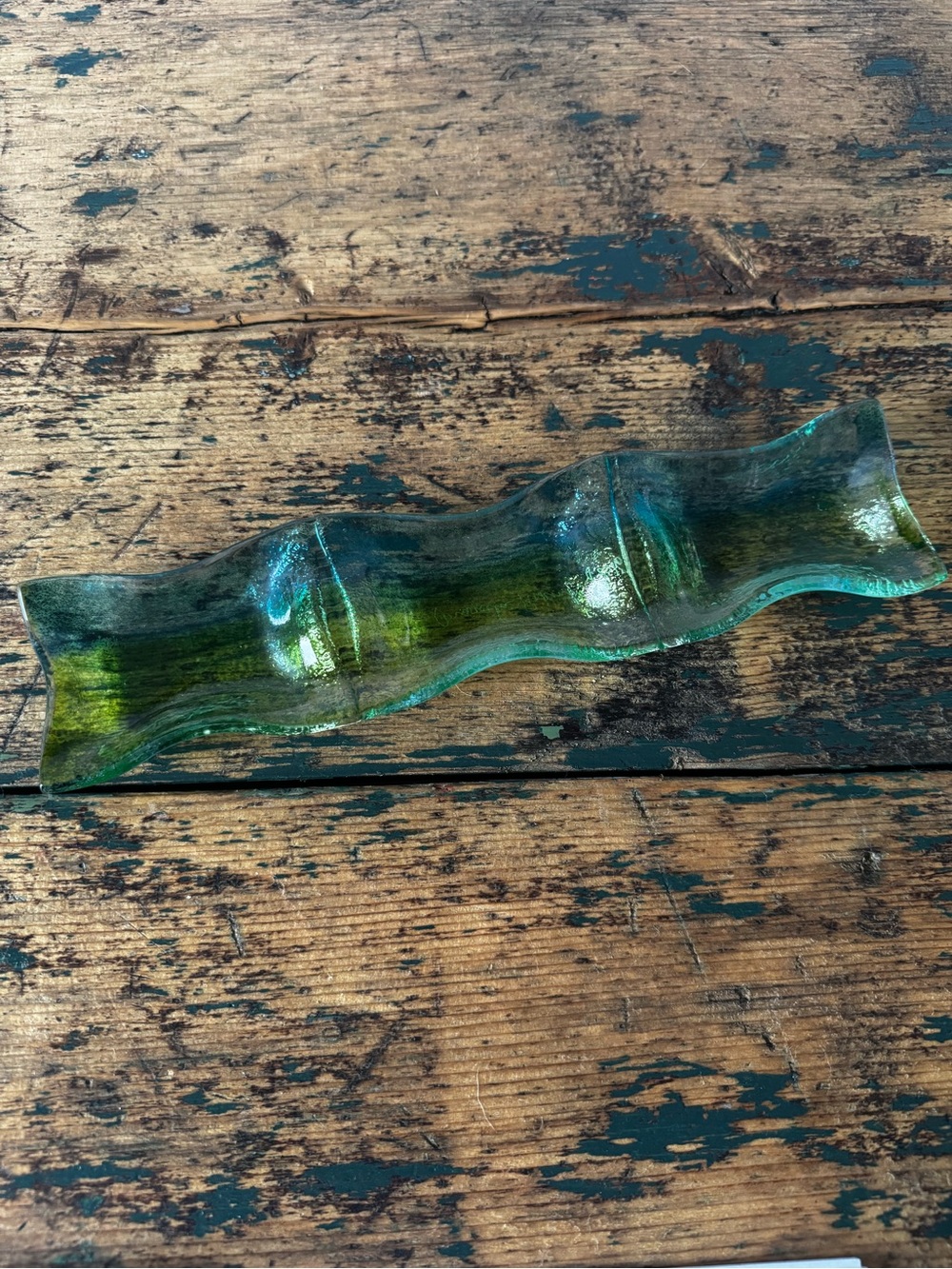 Glass Wave Decorative Plate in Green and Blue
